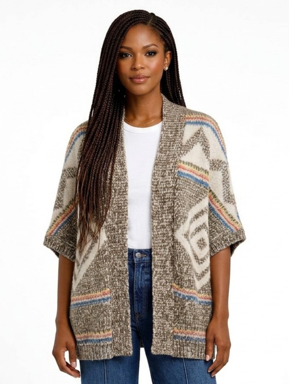 American Eagle Outfitters Tan Aztec Tribal Dolman Sleeve Chunky Cardigan Size XS